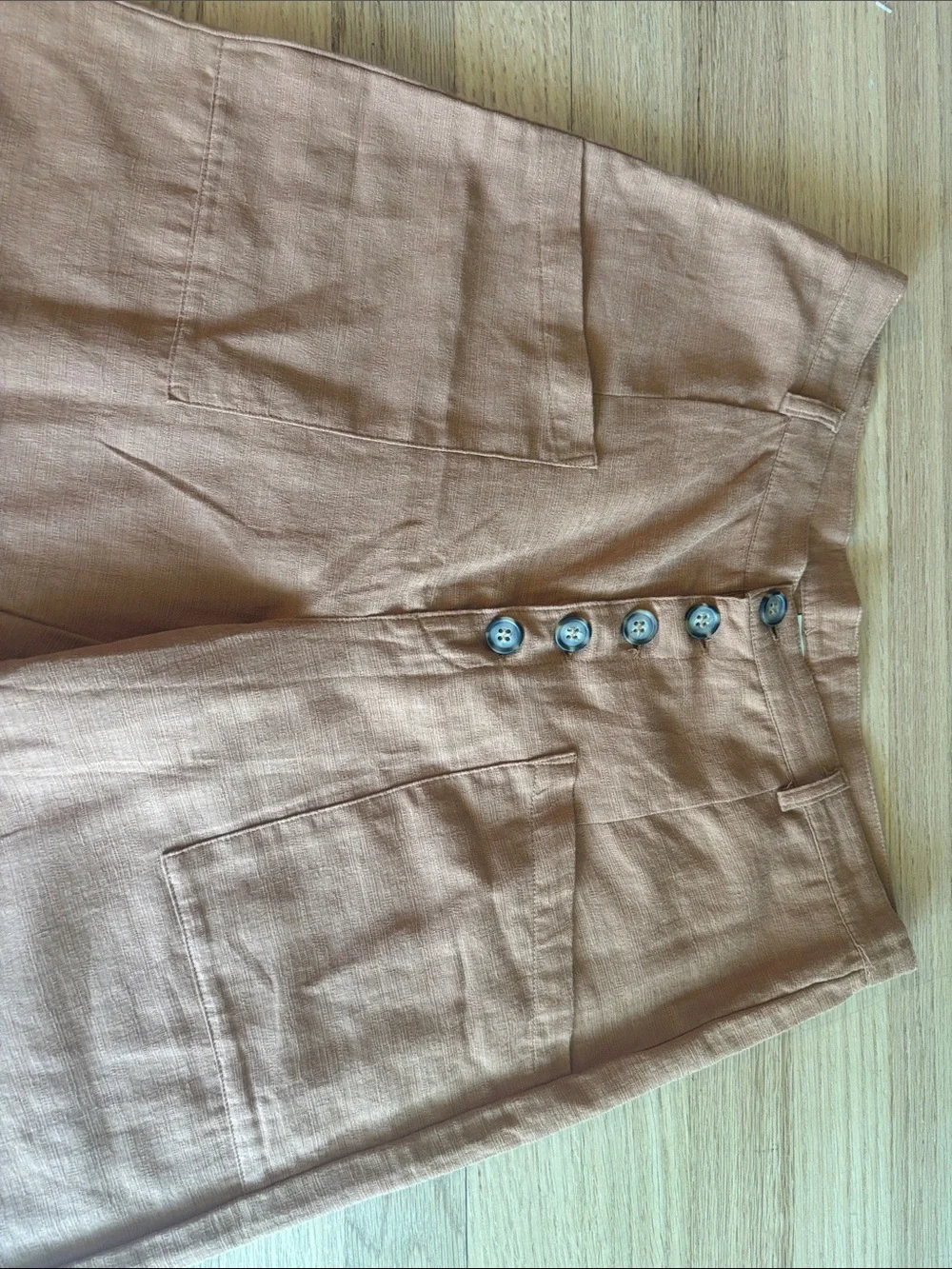 Womens Rust Brown Wide-Leg Button-Front lightweight Pants